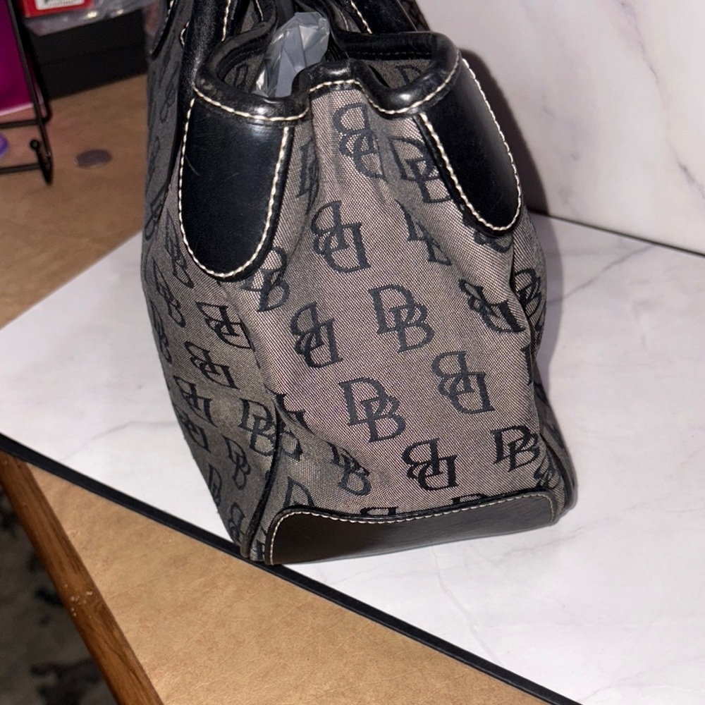 Dooney & Bourke Signature Monogram Satchel Heart Toggle Closure Black Grey - Picture 3 of 14